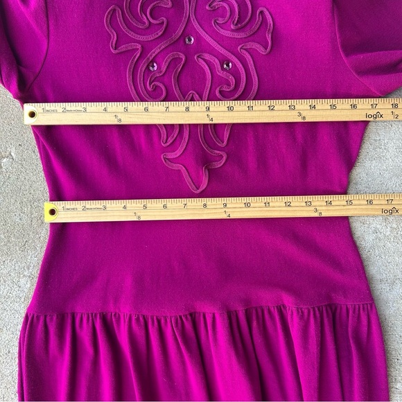 Vintage Dennis Goldsmith Magenta Knit Dress Long Sleeve Rhinestone USA Medium - Picture 5 of 11